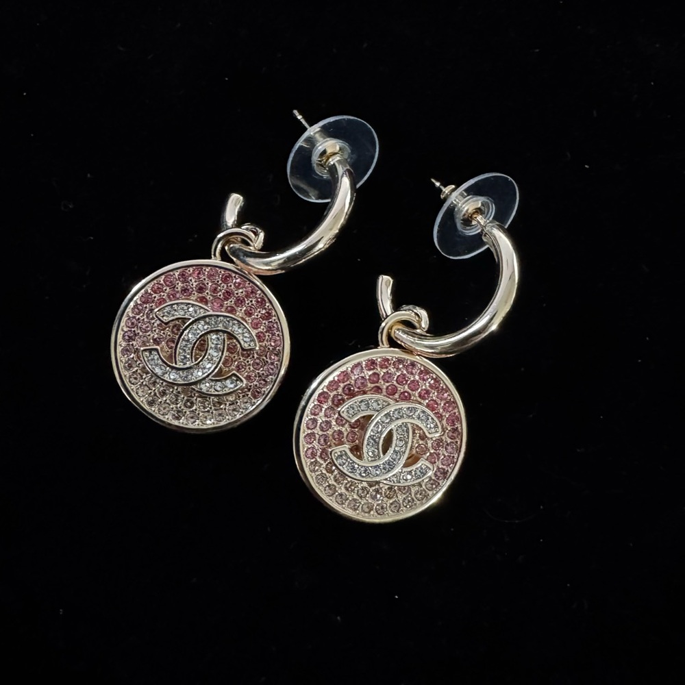 ✨ Champagne & Pink Gradient‎ Rhinestone Circle Hoops ✨ - Picture 3 of 6